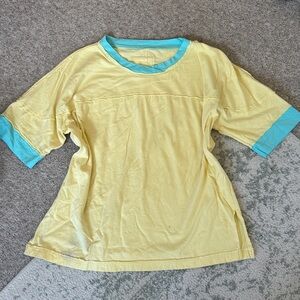 Yellow Short Sleeve Tee with Aqua Trim